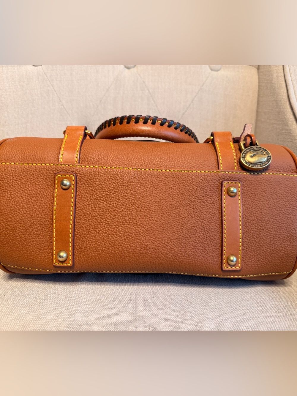 Dooney & Bourke Cognac Pebbled Leather Satchel with Braided Handle - Picture 7 of 7